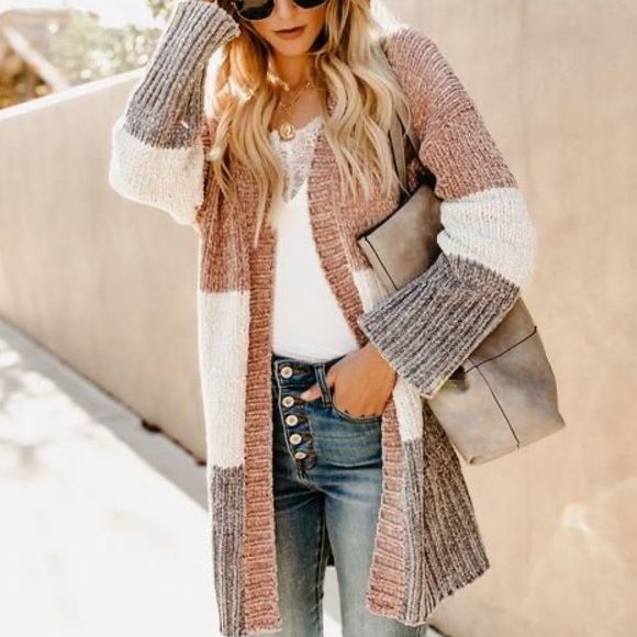 Sweaters - Supersoft Chenille Colorblock Cardigan